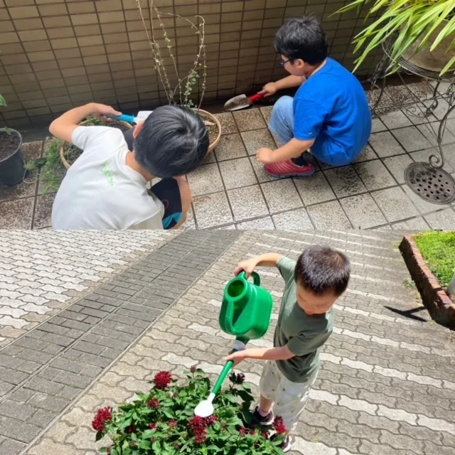 わくわくラボ/お花や育てているお野菜にお水をあげます　　