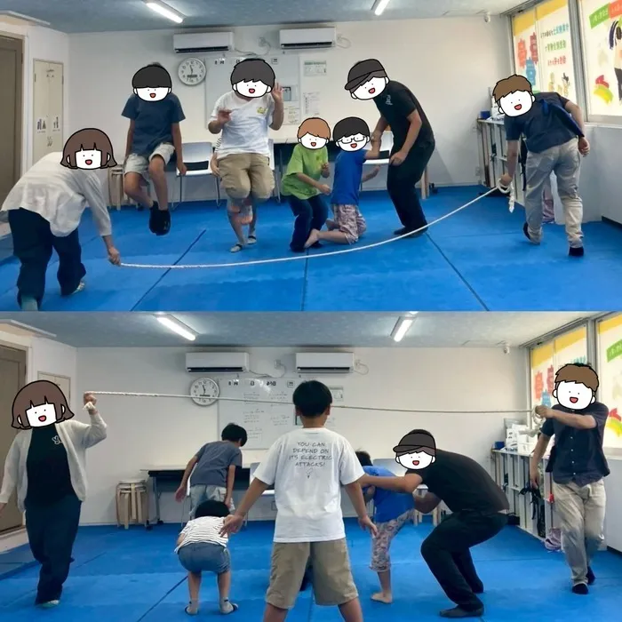 感覚統合スタジオ　ワールドキッズ　大宮/跳んでしゃがんで、縄よけチャレンジ！