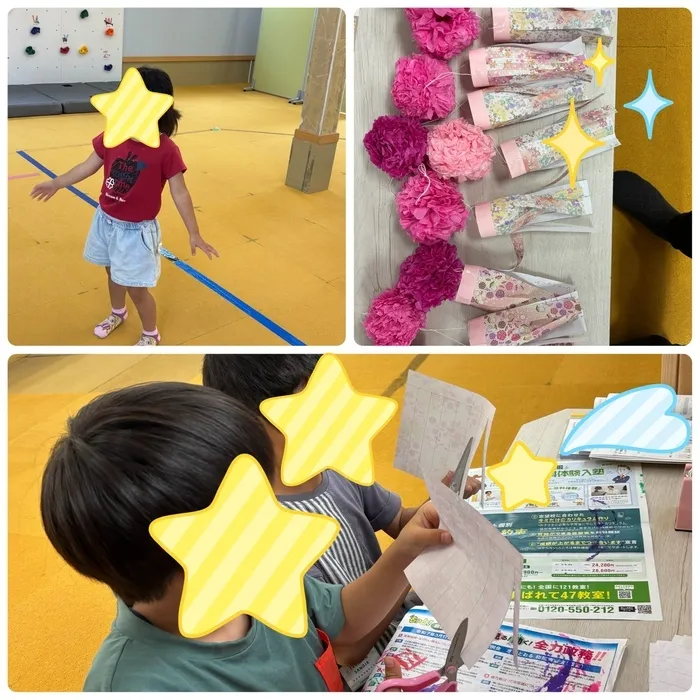 わくわく子供ひろば須賀川/2025.7.2   ✂️ポンポン吹き流し作り✂️