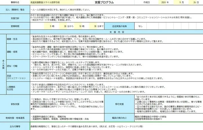 発達支援教室 スマイル 吉祥寺/支援プログラム公表いたします。