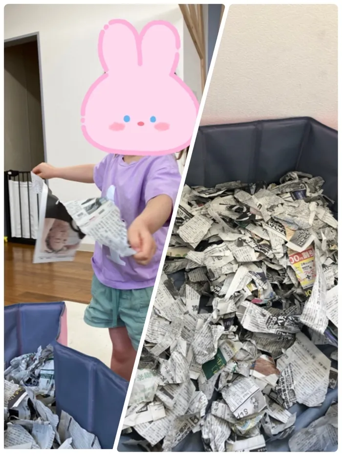 児童発達支援　ヒトツナ麻布教室/しんぶんし遊び