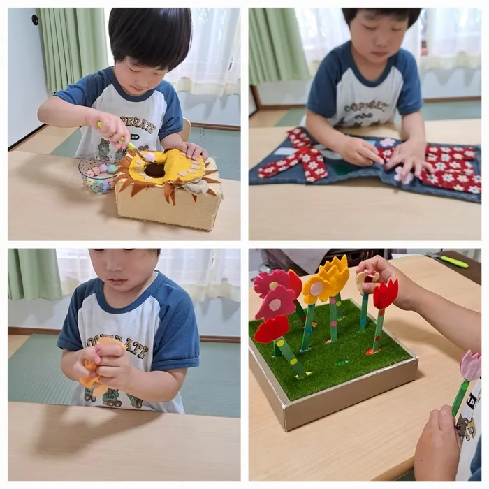 児童発達支援ひなぎく/手作り教材：真剣です！