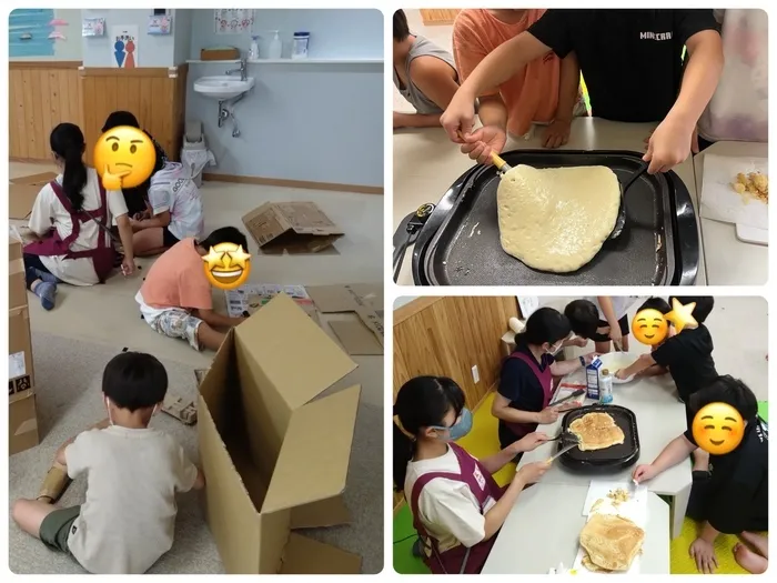 わくわく子供ひろば安積/ダンボール工作📦とおやつ作り🥞