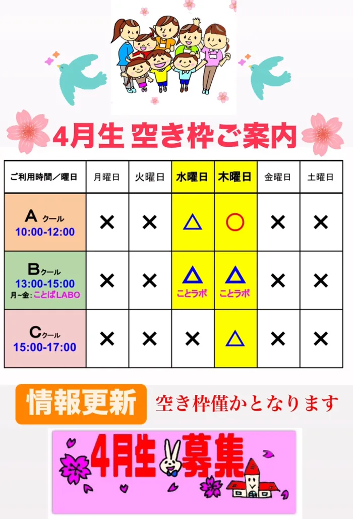 てらぴぁぽけっと鳩ヶ谷教室/🕊【4月生募集！情報更新のお知らせ】🕊