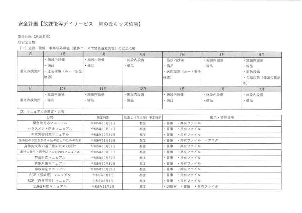 星の丘キッズ　柏原/安全計画１／４