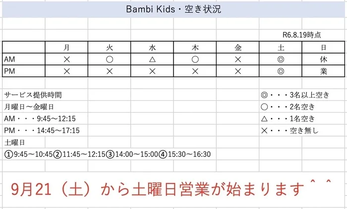 Bambi Kids（2024年2月オープン）/現在の空き状況について