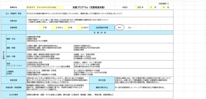 子どもデイ　チャイルドハウスふぁむ/児童発達支援における支援プログラムの公表