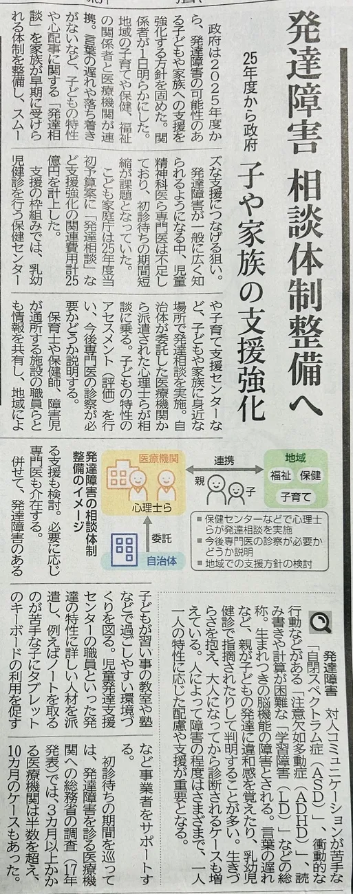 neo kids/[新聞記事]発達障害相談体制整備へ？