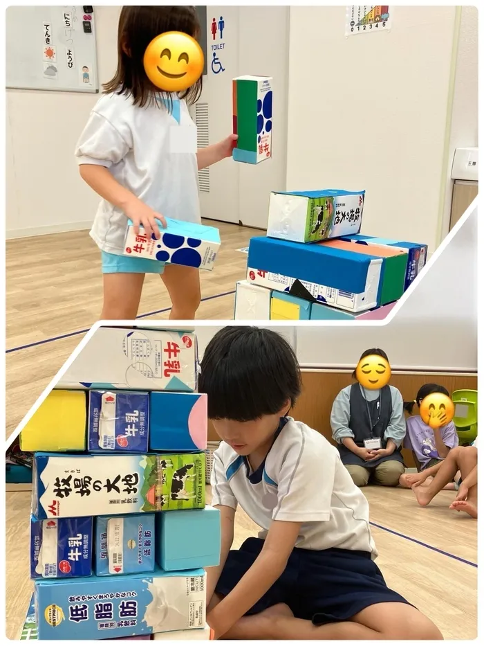 こぱんはうすさくら姫路車崎教室/9月8日　　ぐらぐらぐら 牛乳パックジェンガ