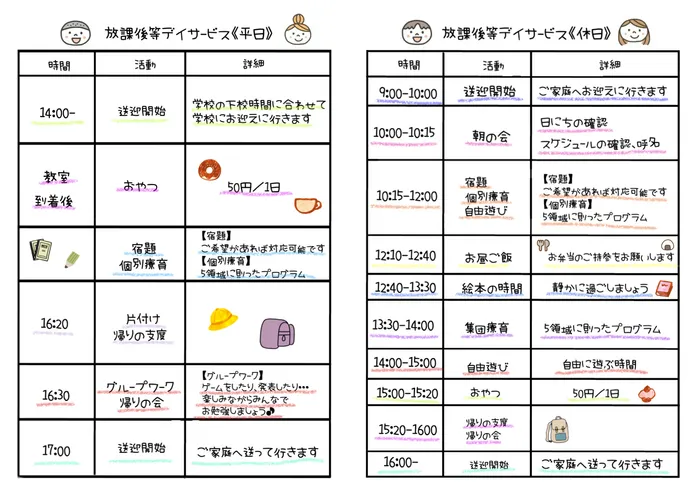 まぁちふるkids いわつき/教室の１日のスケジュール《放課後等デイサービス》