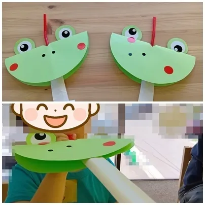 あい・はーと児童発達支援ルーム/自分で作ったおもちゃを吹いてみよう🐸🐸🐸