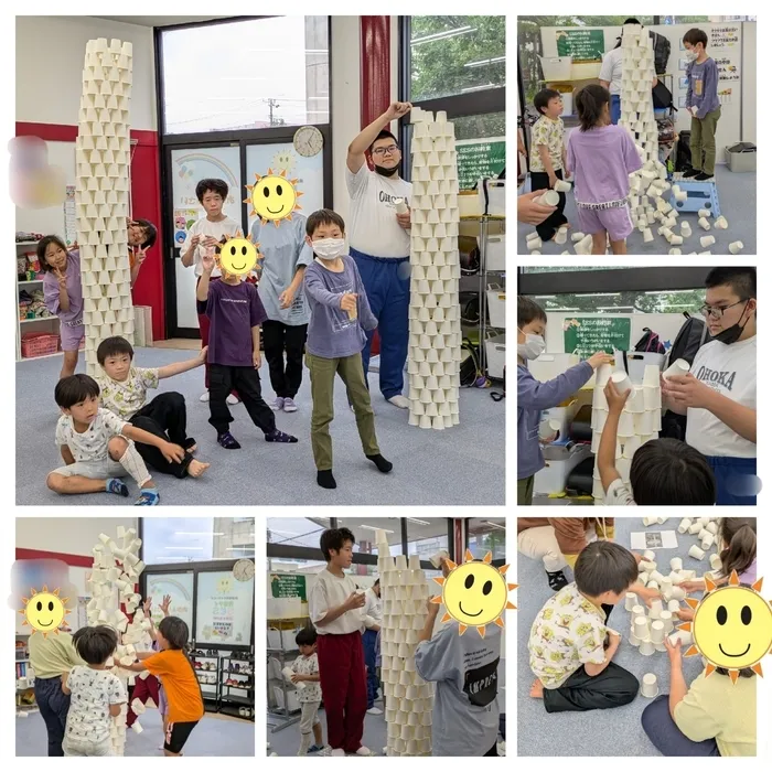 児童デイSES沼津するが校/紙コップタワー作り🗼